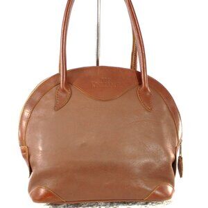 King Ranch Full Grain Leather Dome Satchel Brown Zip Top Handbag